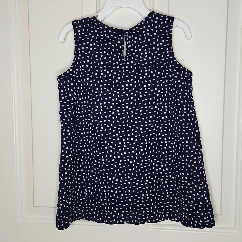 Hanna Andersson Girls Navy Lace Trim Polka Dot Top Size 120 or Size 6